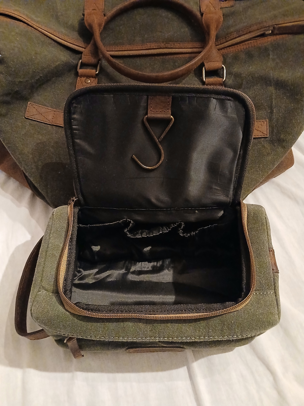 Myra Bag Olive Green Canvas & Brown Leather Weekender - Picture 5 of 16